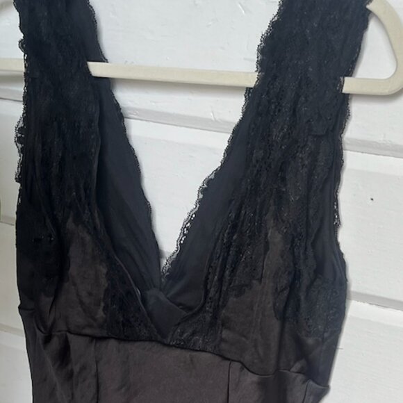 Beverly and Beck Satin and Lace Deep V-Neck Mini Dress - Picture 3 of 7